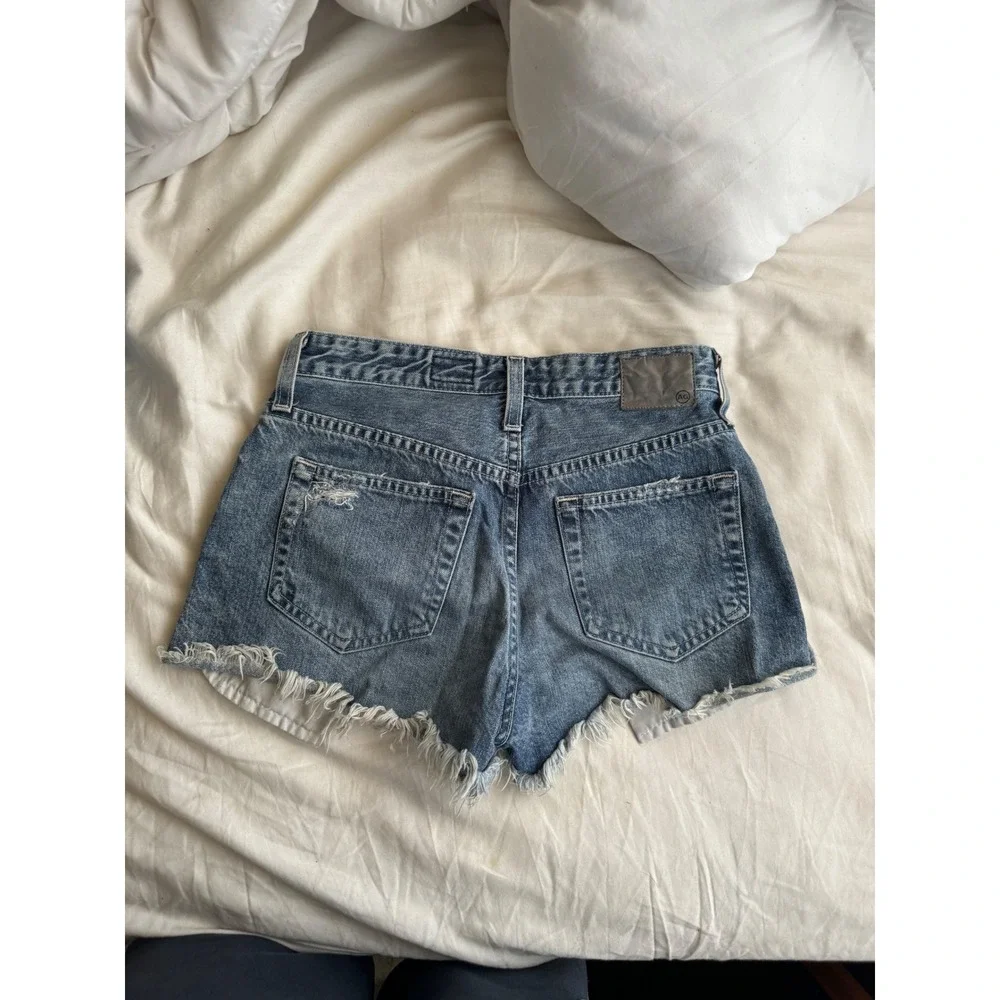 AG Adriano Goldschmied Women's Blue The Sadie Distressed Cut-Off Shorts Size 24